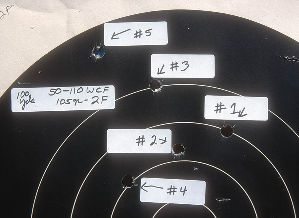 Mike has experienced less precision with big-bore, black-powder loads in repeating rifles than in single shots. Usually the first three cut a triangle, but the next two rounds made a five-shot group much larger due to black-powder fouling buildup.